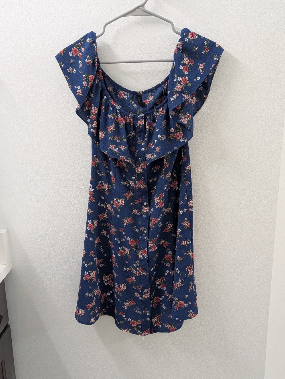 Bebop Navy Blue Floral Dress with Pink Roses (S)